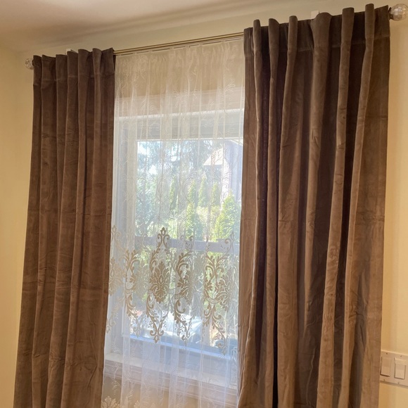 2 West Elm Cotton Velvet Curtains 48x108 Mocha - Picture 5 of 11
